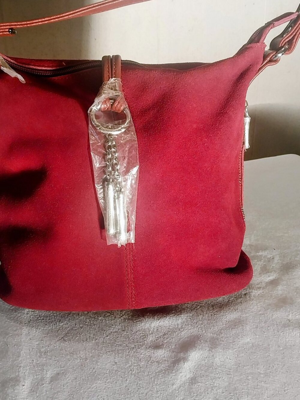 NWOT Nico Louise Shoulder Bag Burgundy Suede Tassel Accent Zip Closure